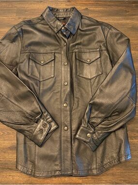 3M Thinsulate Black Leather Snap-Front Jacket